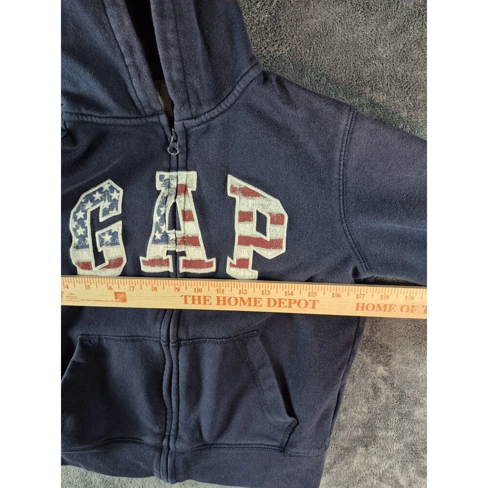 GAP NAVY BLUE MEDIUM HOODIE WITH GAP EMBEDDED USA FLAG DETAIL IN EMBLEM SZ 8-9